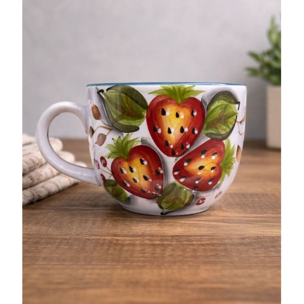 Vintage Heritage Mint Strawberry Mug Hand Painted Cup Cottagecore Farmhouse